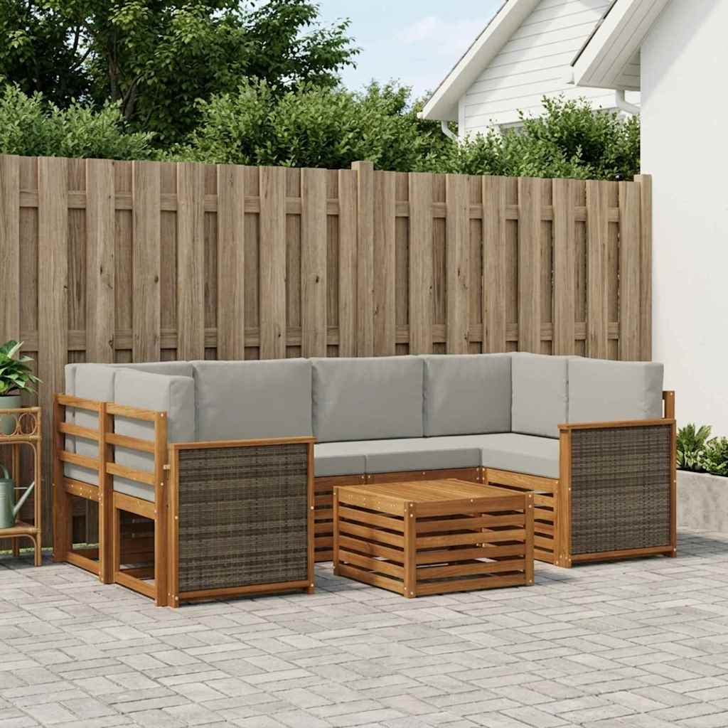 vidaXL Conjunto de sofás de exterior 7 uds. Natural y Gris Claro