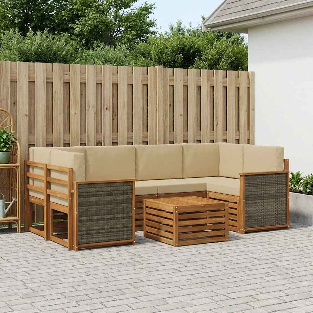 vidaXL Conjunto de sofás de exterior 7 uds. Natural y Beige
