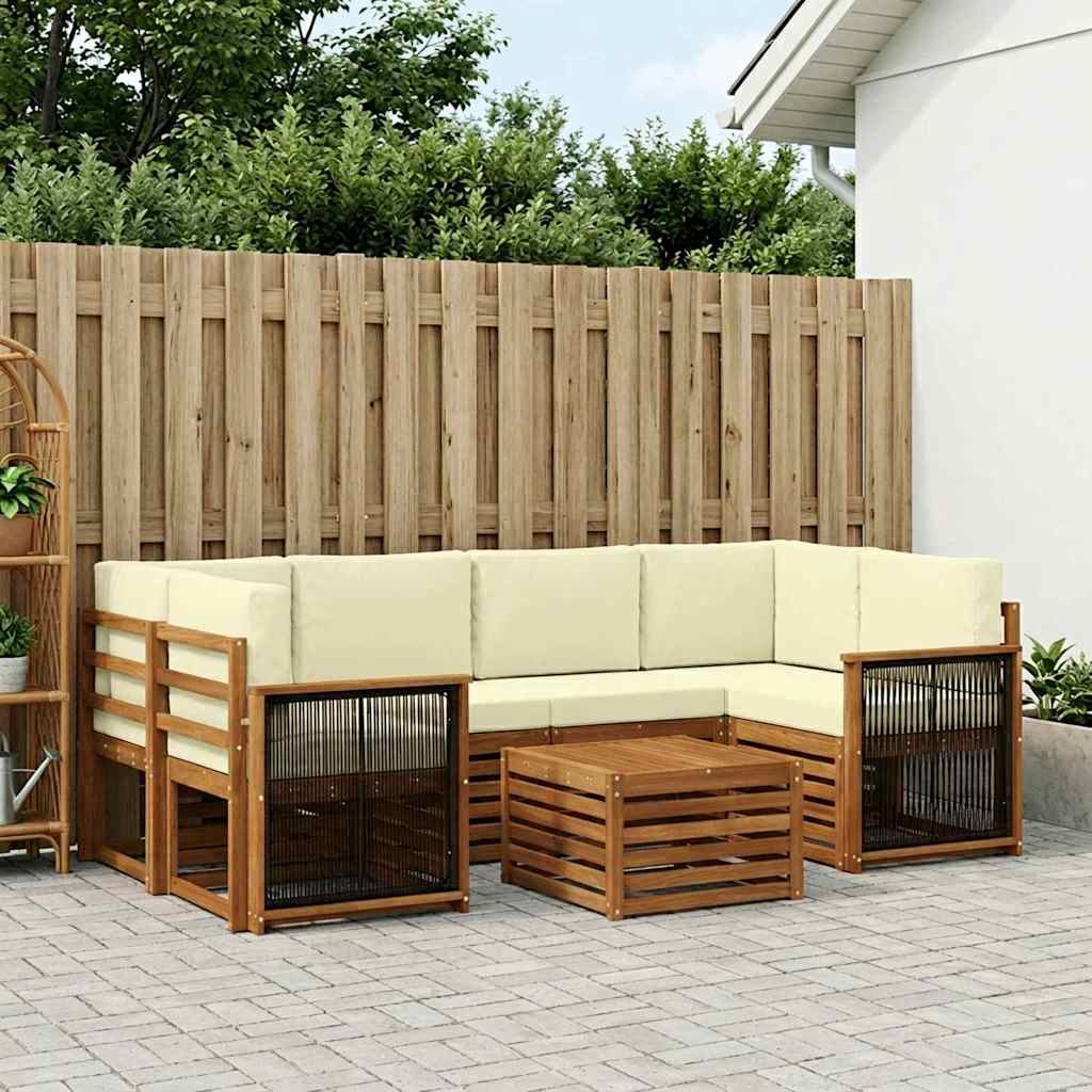 vidaXL Conjunto de sofás de exterior 7 uds. Natural y Crema