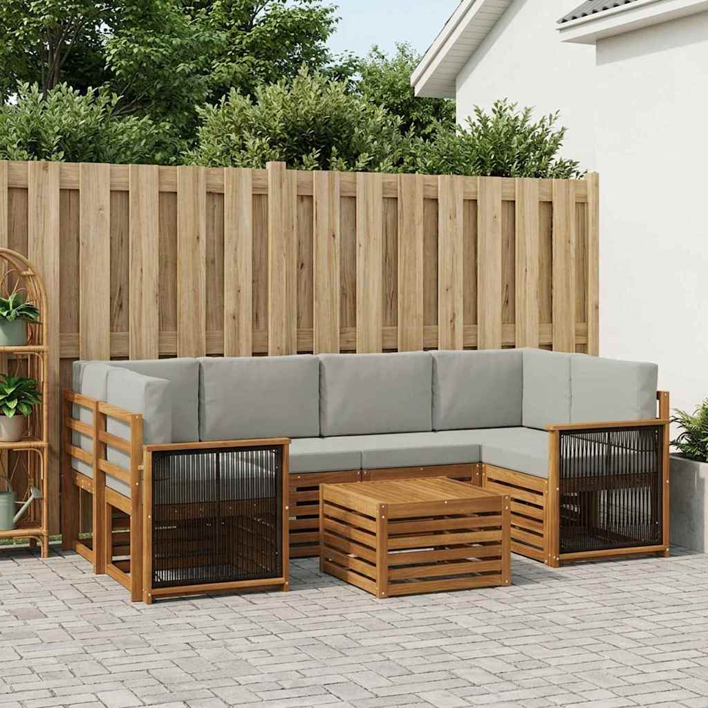 vidaXL Conjunto de sofás de exterior 7 uds. Natural y Gris Claro