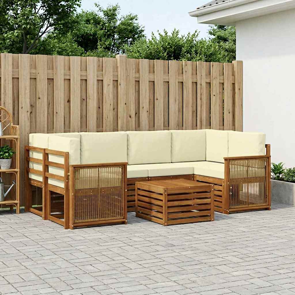 vidaXL Conjunto de sofás de exterior 7 uds. Natural y Crema