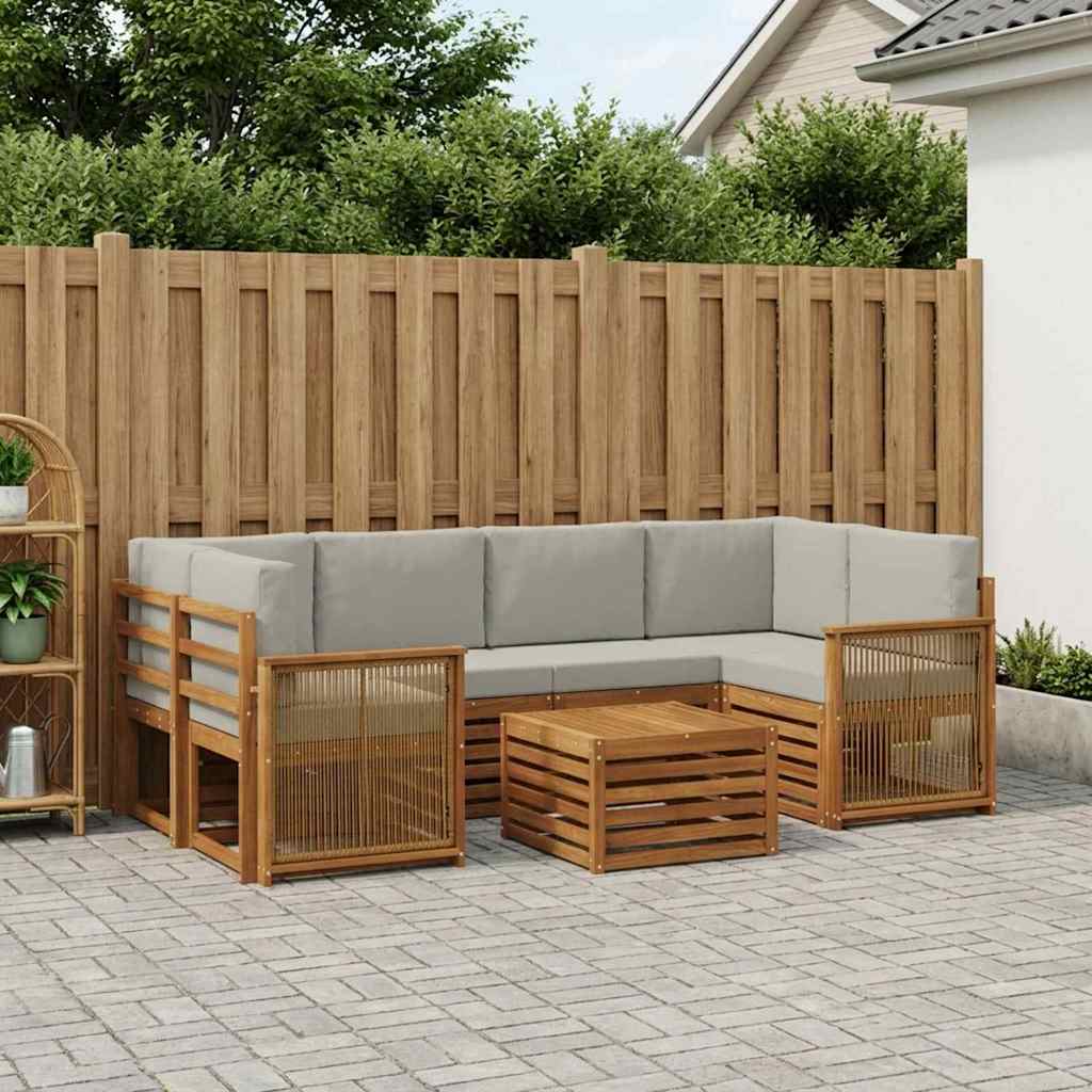 vidaXL Conjunto de sofás de exterior 7 uds. Natural y Gris Claro