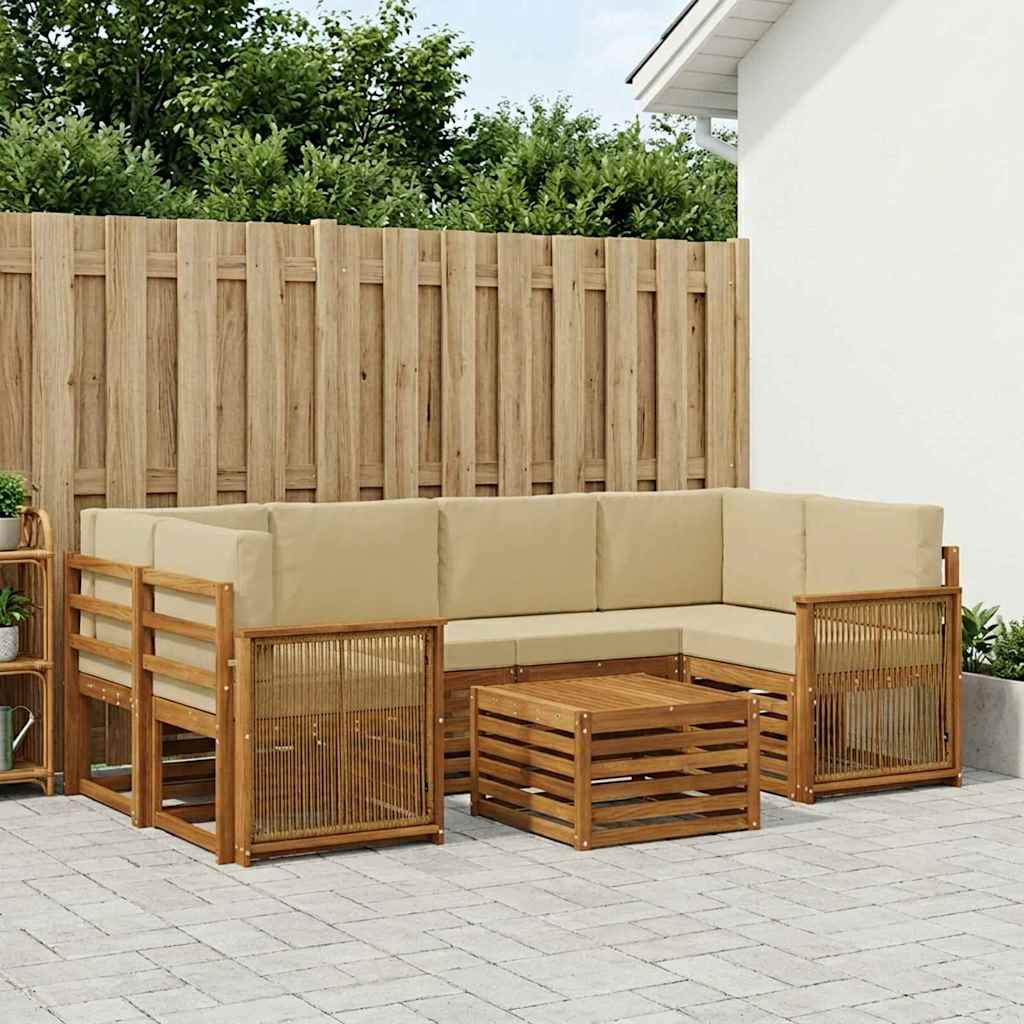 vidaXL Conjunto de sofás de exterior 7 uds. Natural y Beige