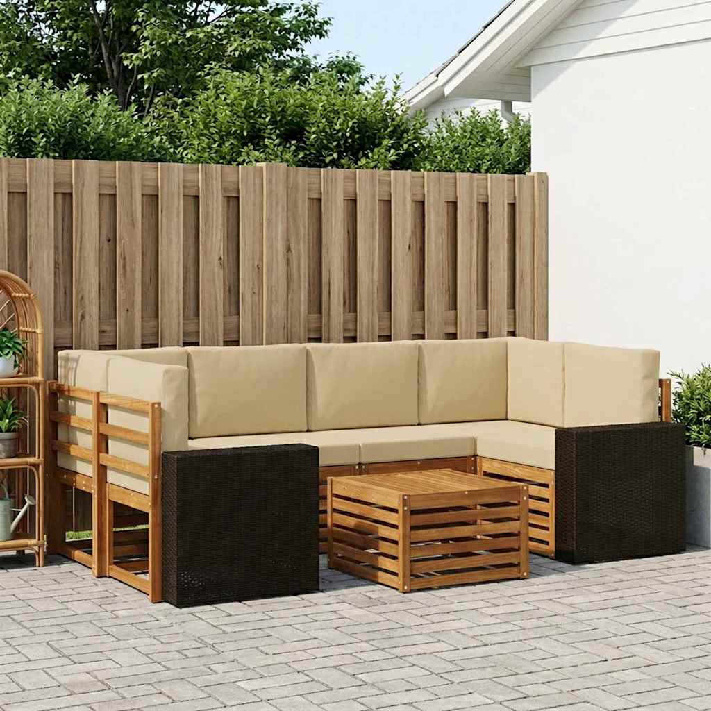 vidaXL Conjunto de sofás de exterior 7 uds. Natural y Beige