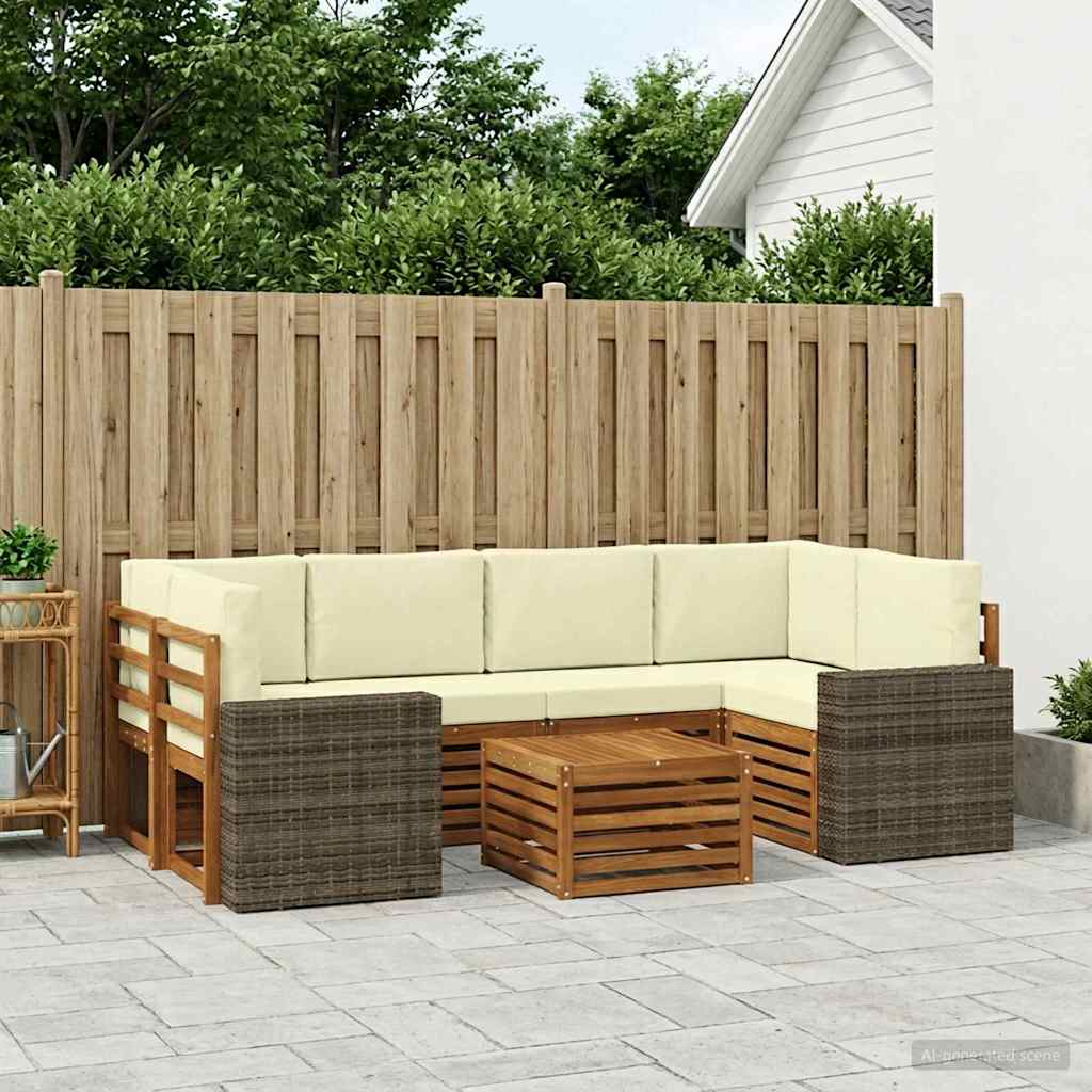 vidaXL Conjunto de sofás de exterior 7 uds. Natural y Crema