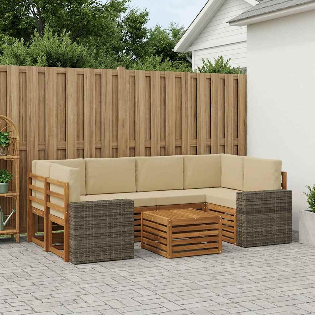 vidaXL Conjunto de sofás de exterior 7 uds. Natural y Beige