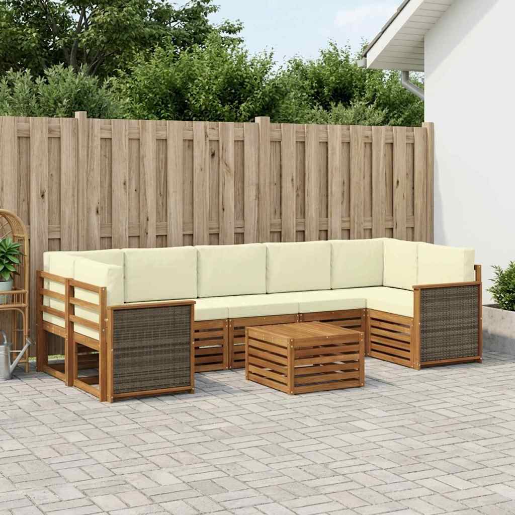 vidaXL Conjunto de sofás de exterior 8 uds. Natural y Crema