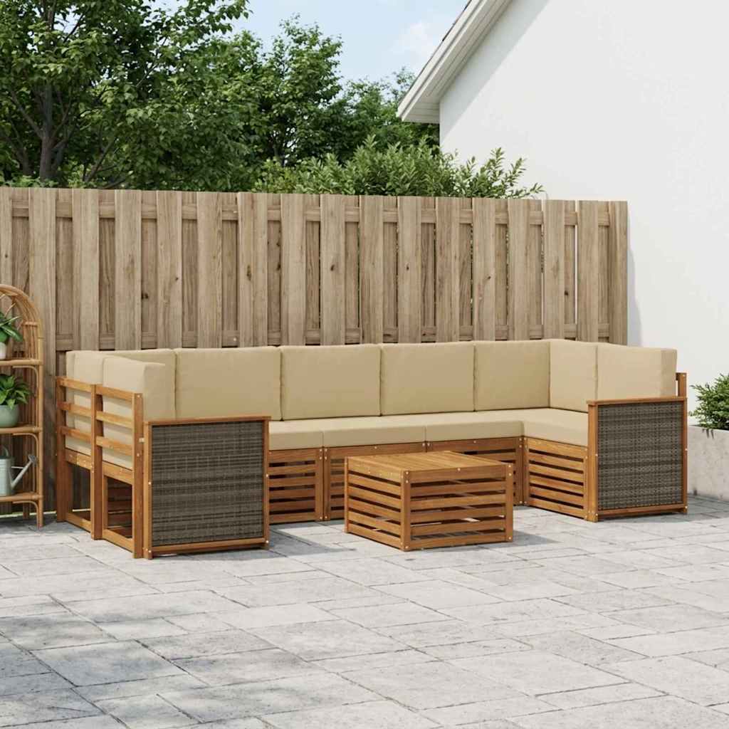 vidaXL Conjunto de sofás de exterior 8 uds. Natural y Beige