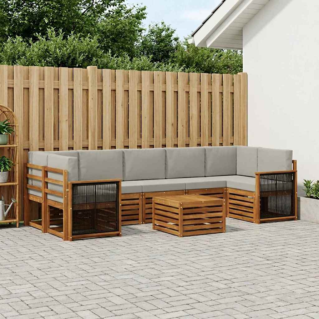 vidaXL Conjunto de sofás de exterior 8 uds. Natural y Gris Claro