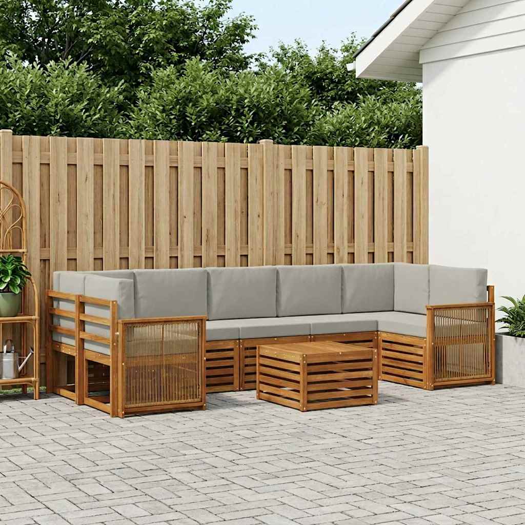 vidaXL Conjunto de sofás de exterior 8 uds. Natural y Gris Claro