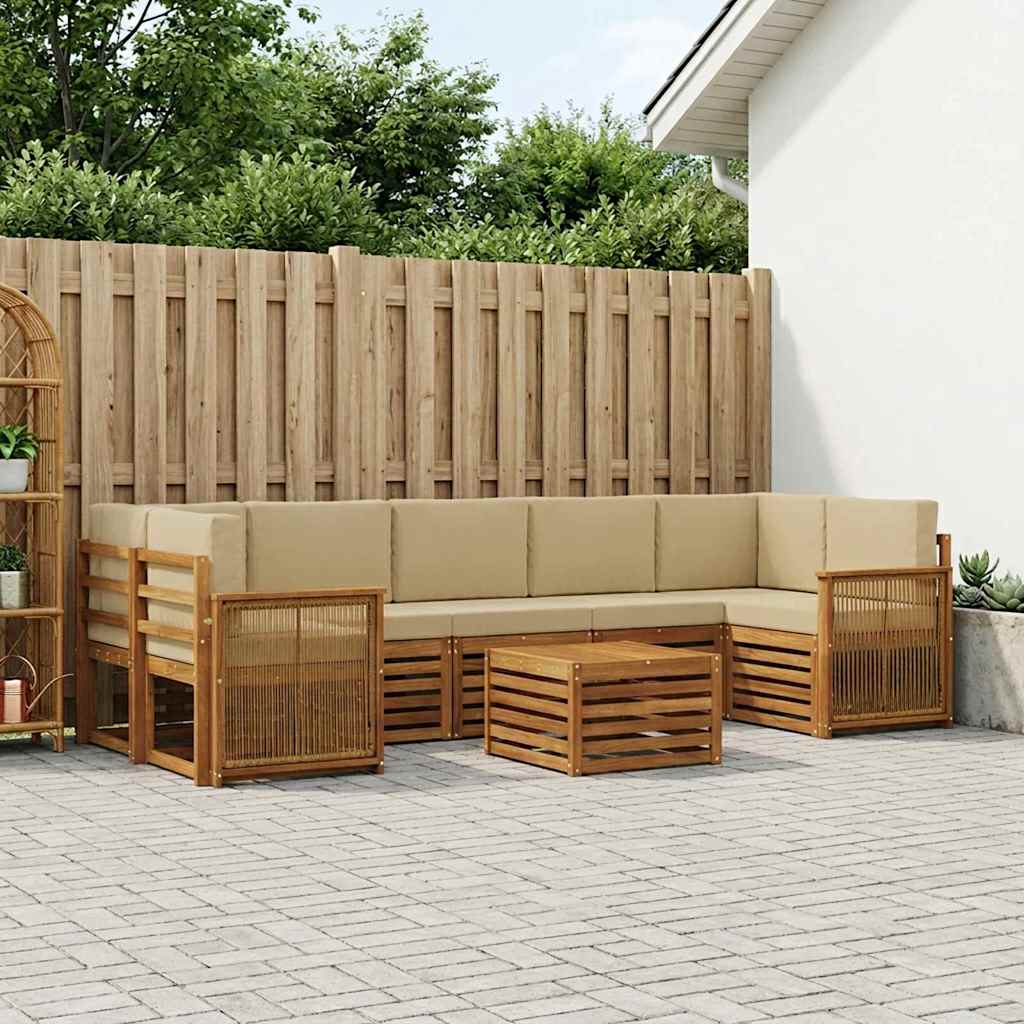 vidaXL Conjunto de sofás de exterior 8 uds. Natural y Beige