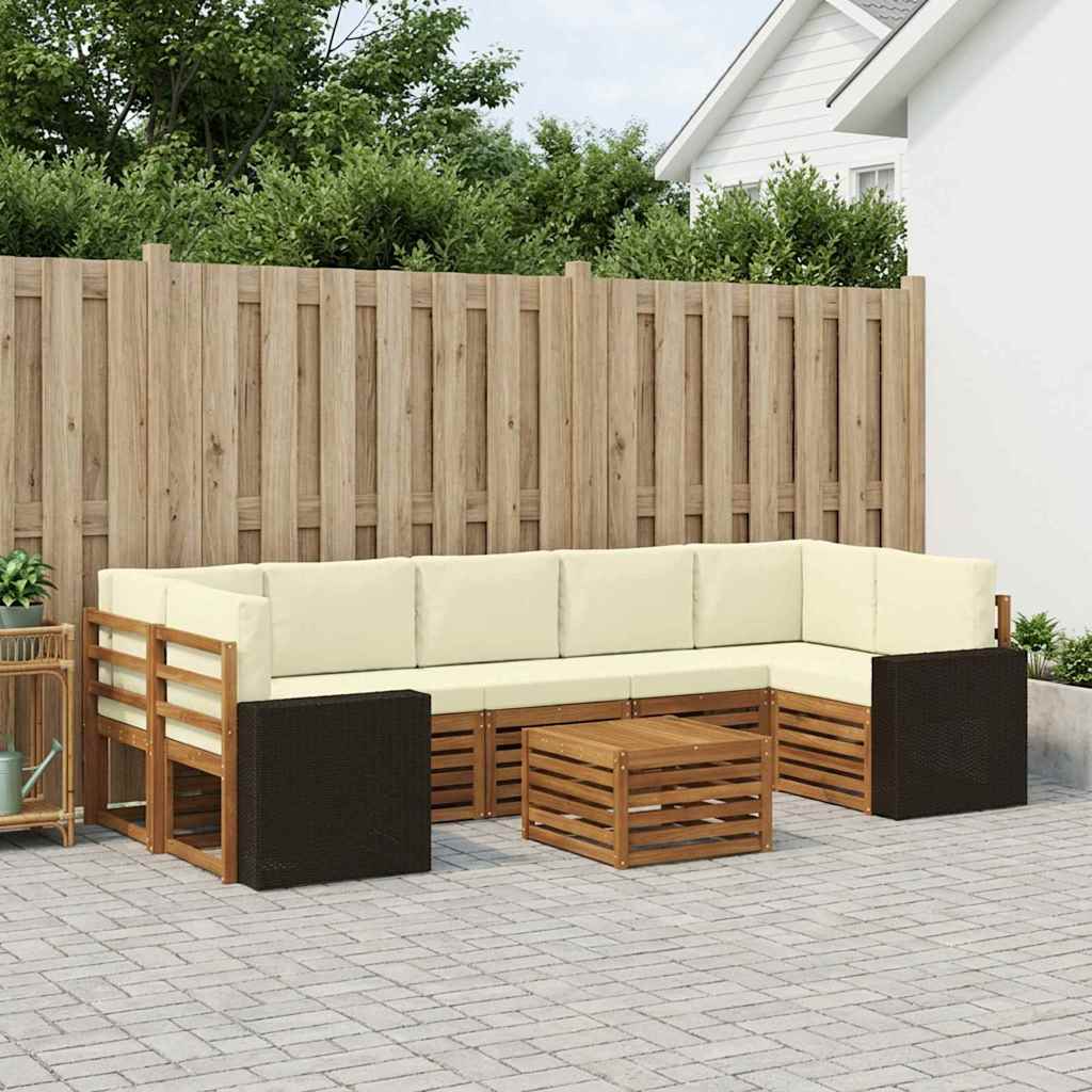 vidaXL Conjunto de sofás de exterior 8 uds. Natural y Crema