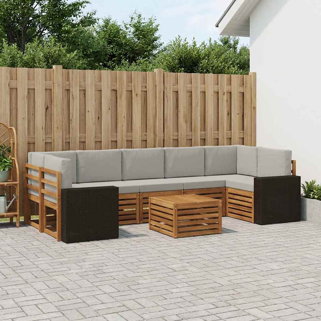 vidaXL Conjunto de sofás de exterior 8 uds. Natural y Gris Claro
