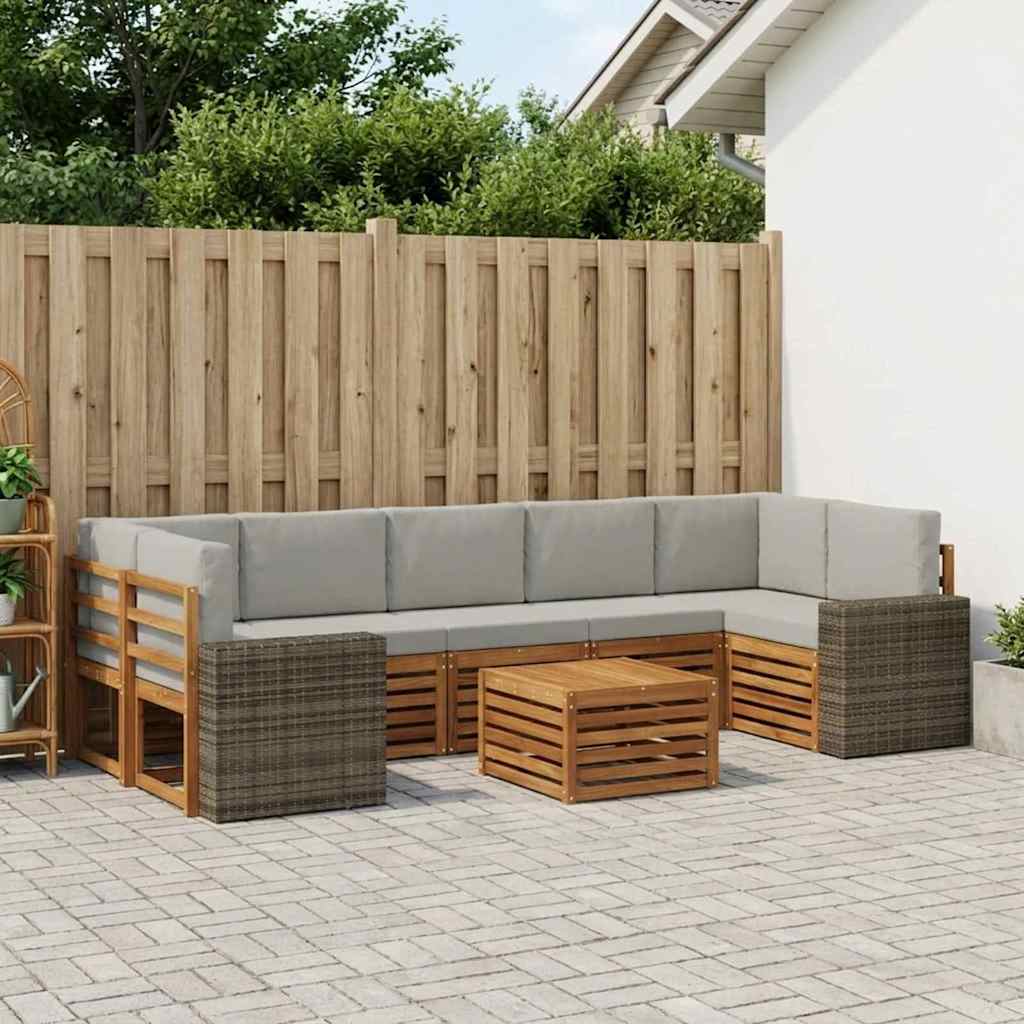 vidaXL Conjunto de sofás de exterior 8 uds. Natural y Gris Claro