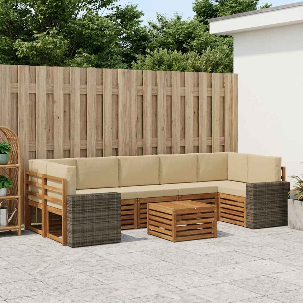 vidaXL Conjunto de sofás de exterior 8 uds. Natural y Beige