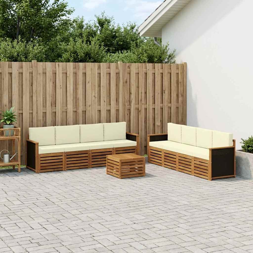 vidaXL Conjunto de sofás de exterior 9 uds. Natural y Crema