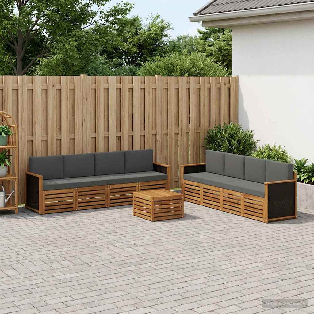 vidaXL Conjunto de sofás de exterior 9 uds. Natural y Antracita