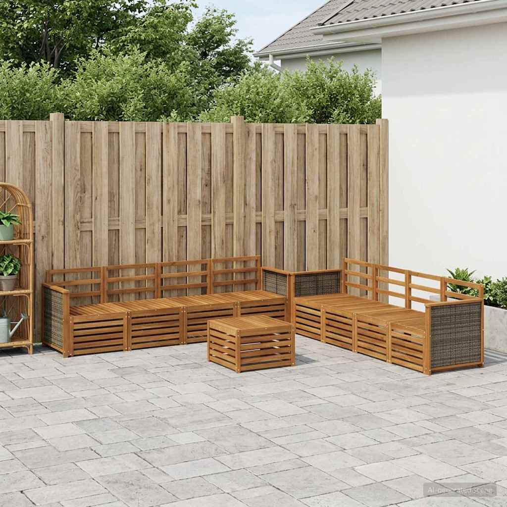 vidaXL Conjunto de sofás de exterior 9 uds. Natural