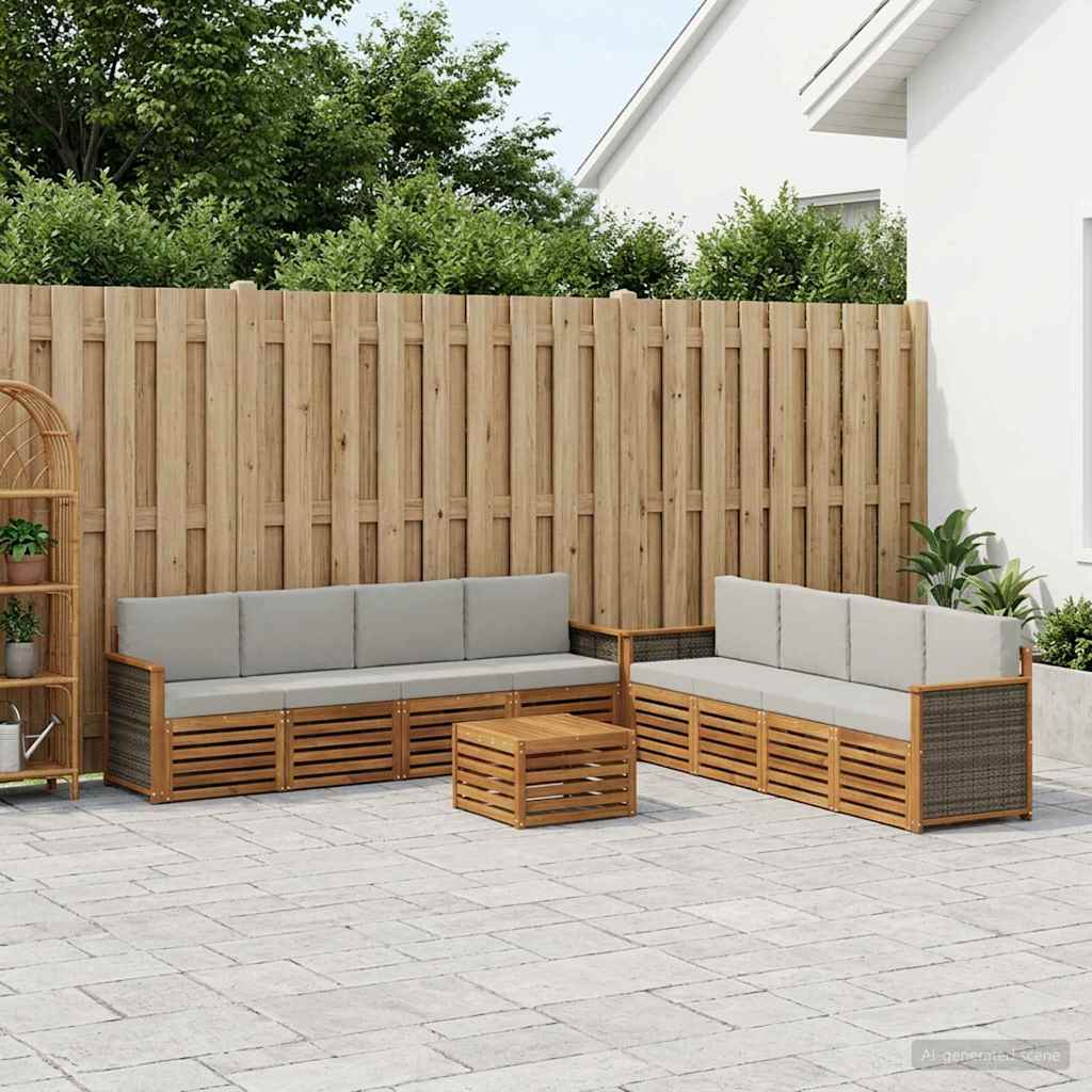 vidaXL Conjunto de sofás de exterior 9 uds. Natural y Gris Claro