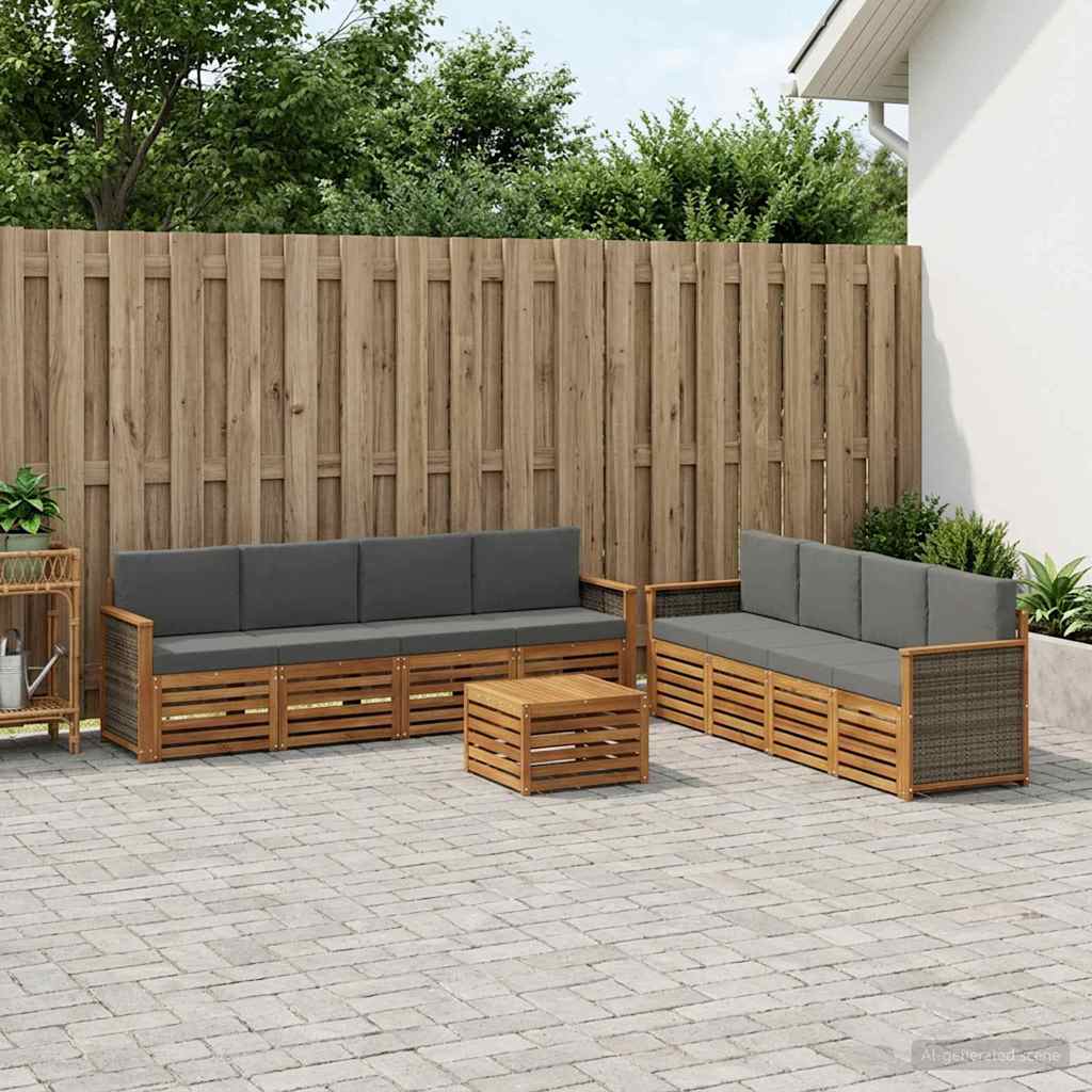 vidaXL Conjunto de sofás de exterior 9 uds. Natural y Antracita