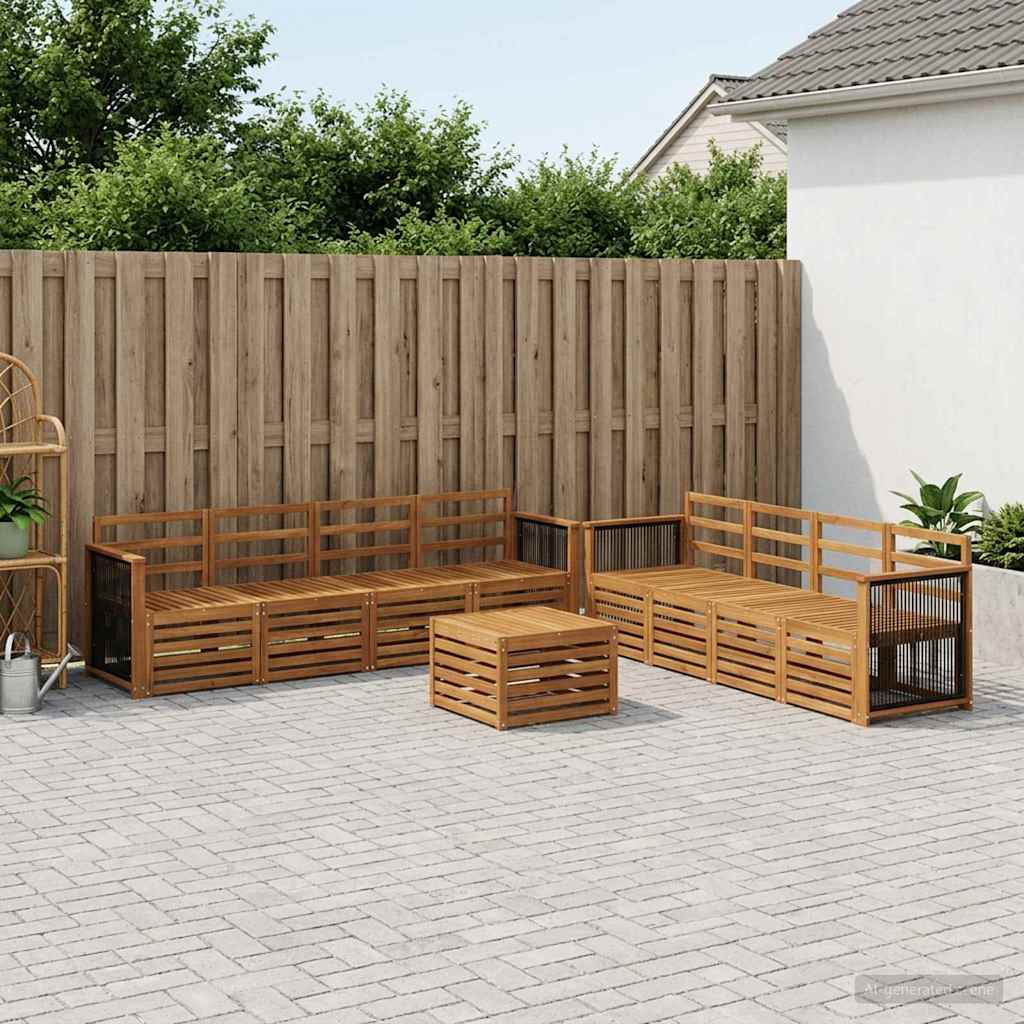 vidaXL Conjunto de sofás de exterior 9 uds. Natural