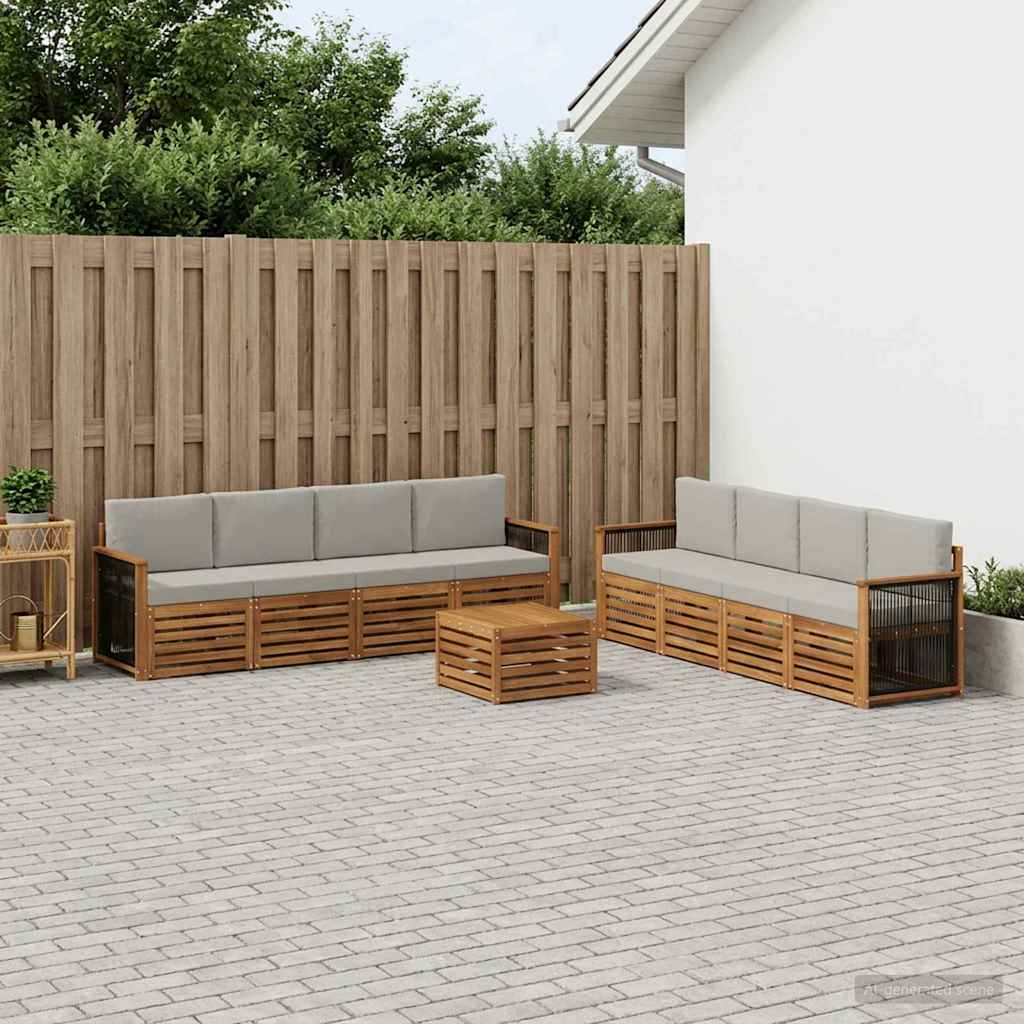 vidaXL Conjunto de sofás de exterior 9 uds. Natural y Gris Claro