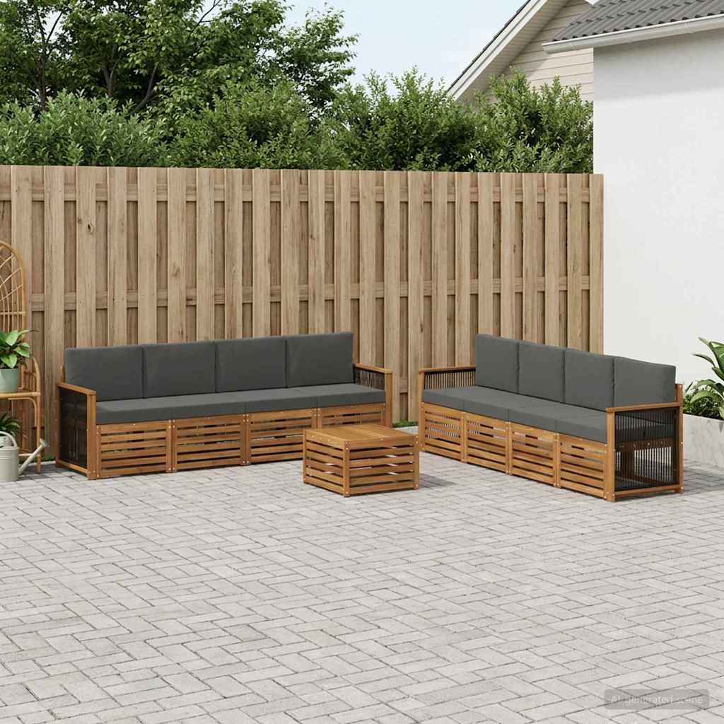vidaXL Conjunto de sofás de exterior 9 uds. Natural y Antracita