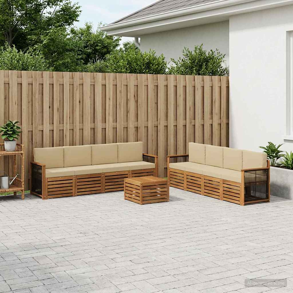 vidaXL Conjunto de sofás de exterior 9 uds. Natural y Beige