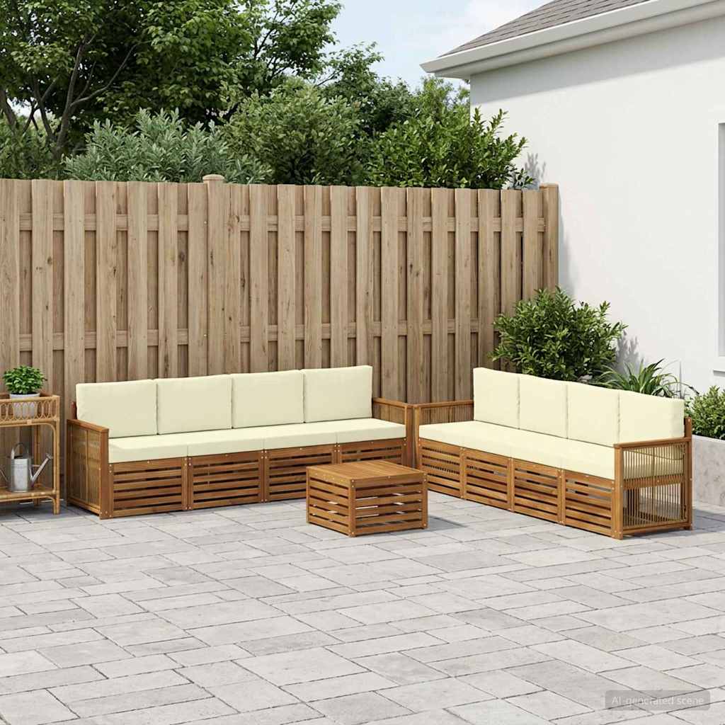 vidaXL Conjunto de sofás de exterior 9 uds. Natural y Crema