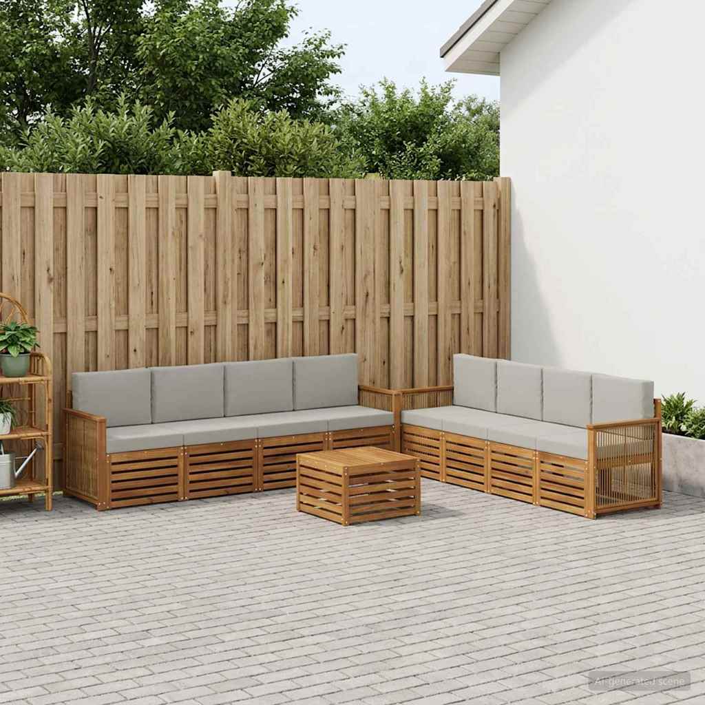 vidaXL Conjunto de sofás de exterior 9 uds. Natural y Gris Claro