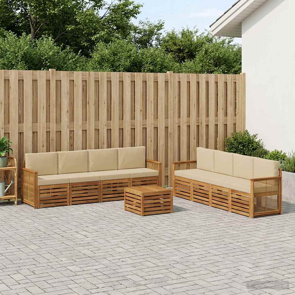 vidaXL Conjunto de sofás de exterior 9 uds. Natural y Beige