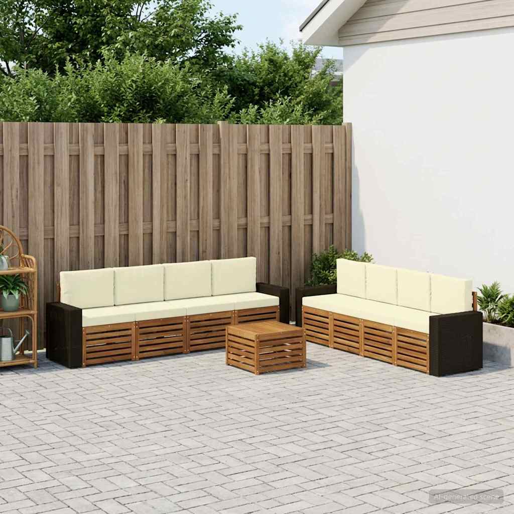 vidaXL Conjunto de sofás de exterior 9 uds. Natural y Crema