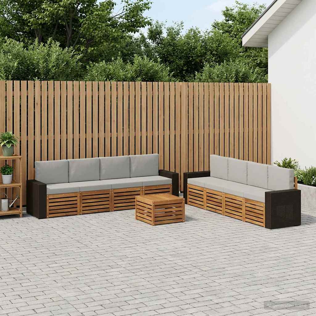vidaXL Conjunto de sofás de exterior 9 uds. Natural y Gris Claro