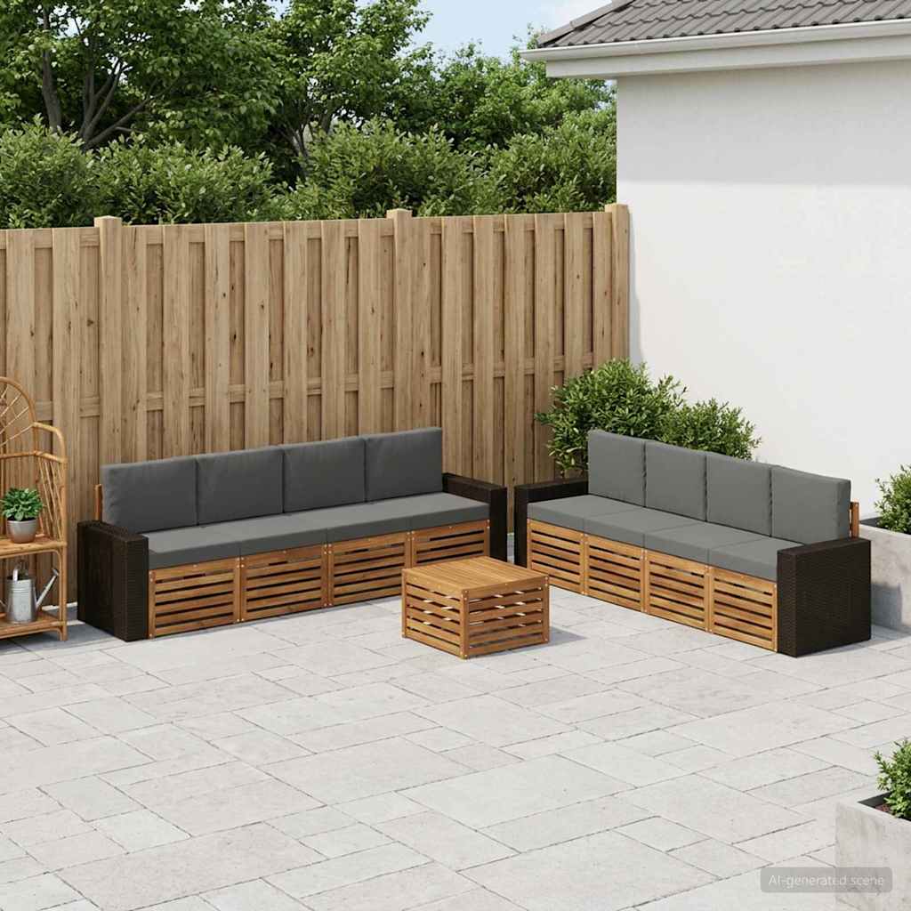 vidaXL Conjunto de sofás de exterior 9 uds. Natural y Antracita