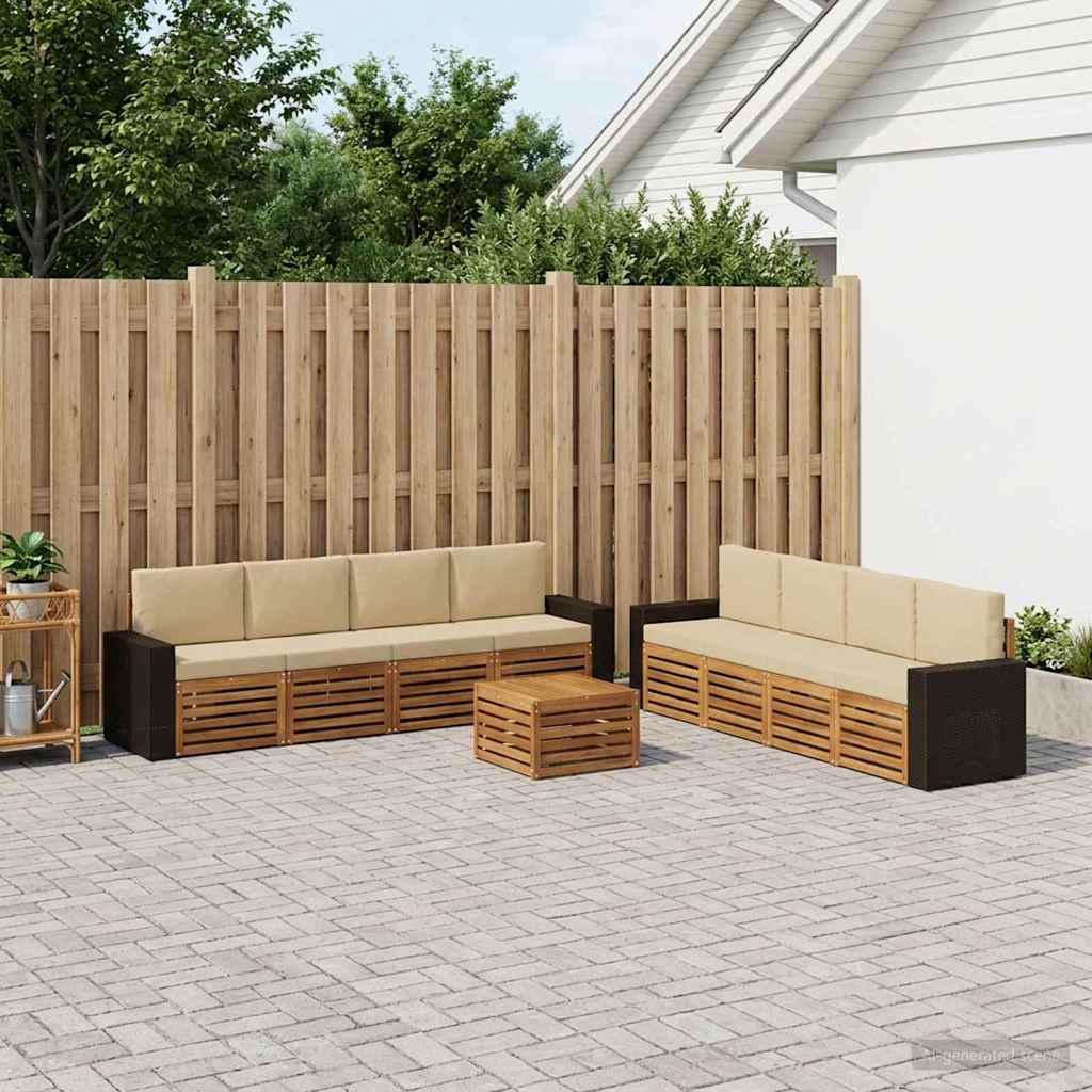 vidaXL Conjunto de sofás de exterior 9 uds. Natural y Beige