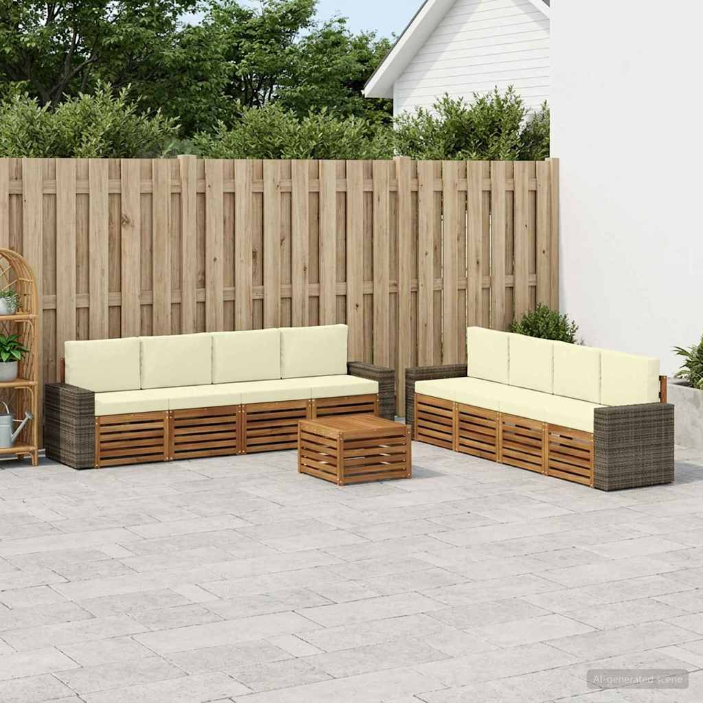 vidaXL Conjunto de sofás de exterior 9 uds. Natural y Crema