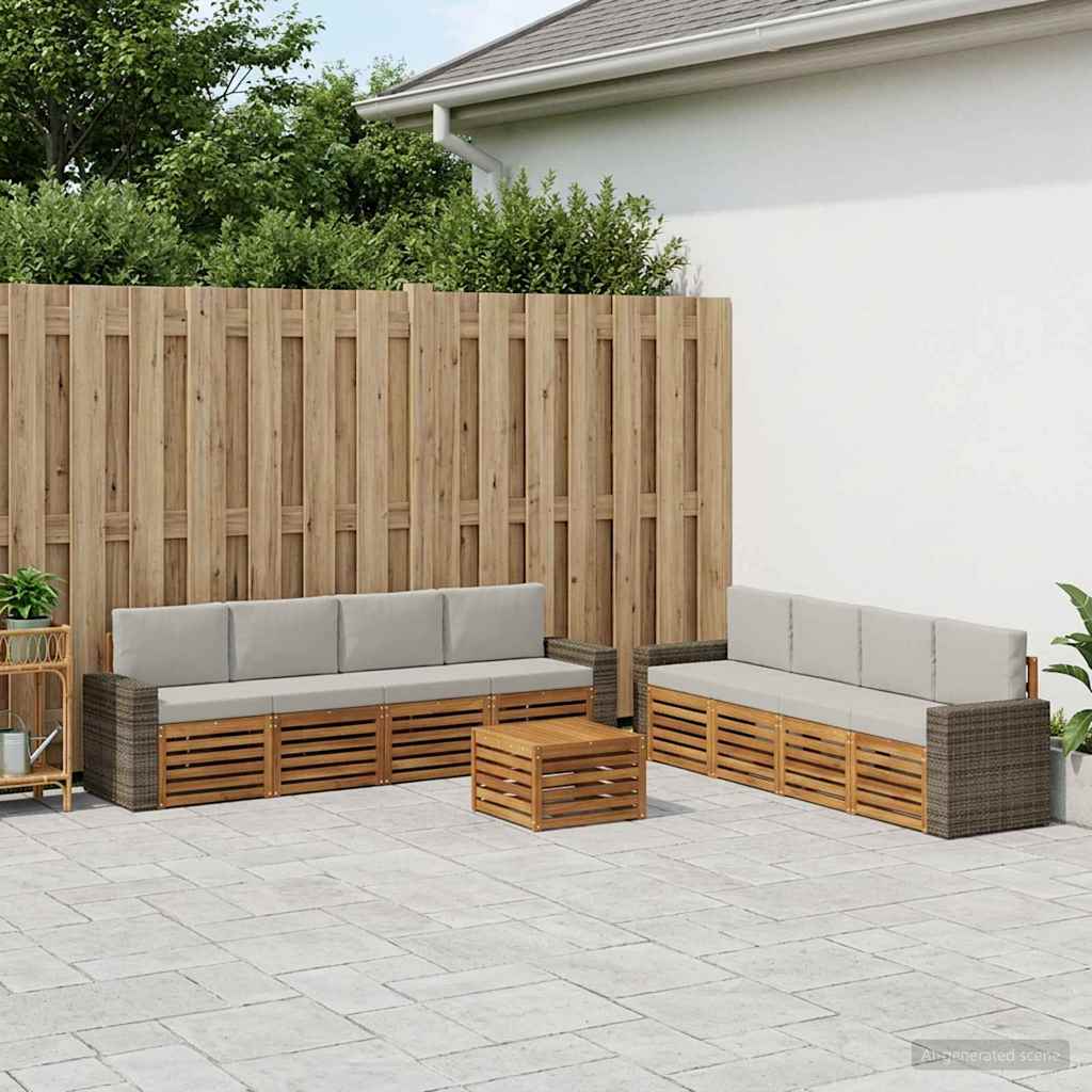 vidaXL Conjunto de sofás de exterior 9 uds. Natural y Gris Claro