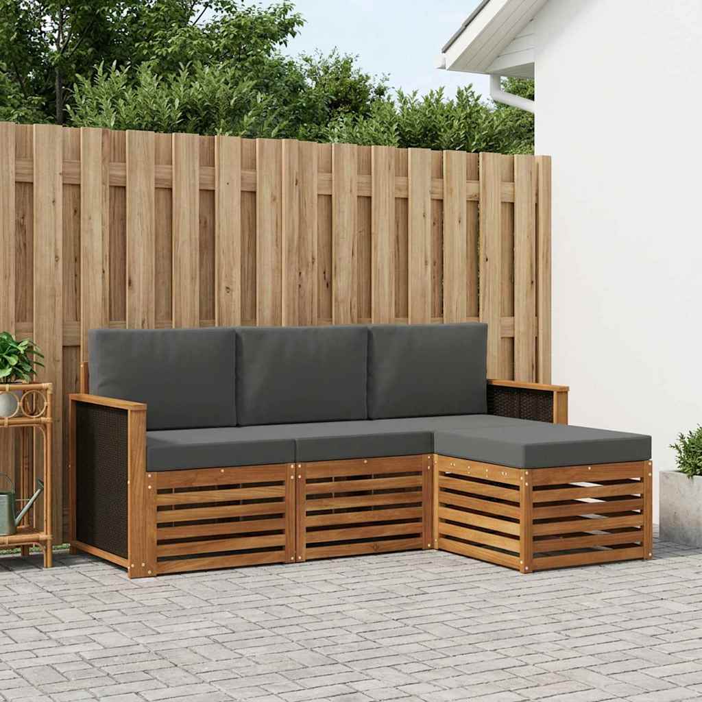 vidaXL Conjunto de sofás de exterior 4 uds. Natural y Antracita