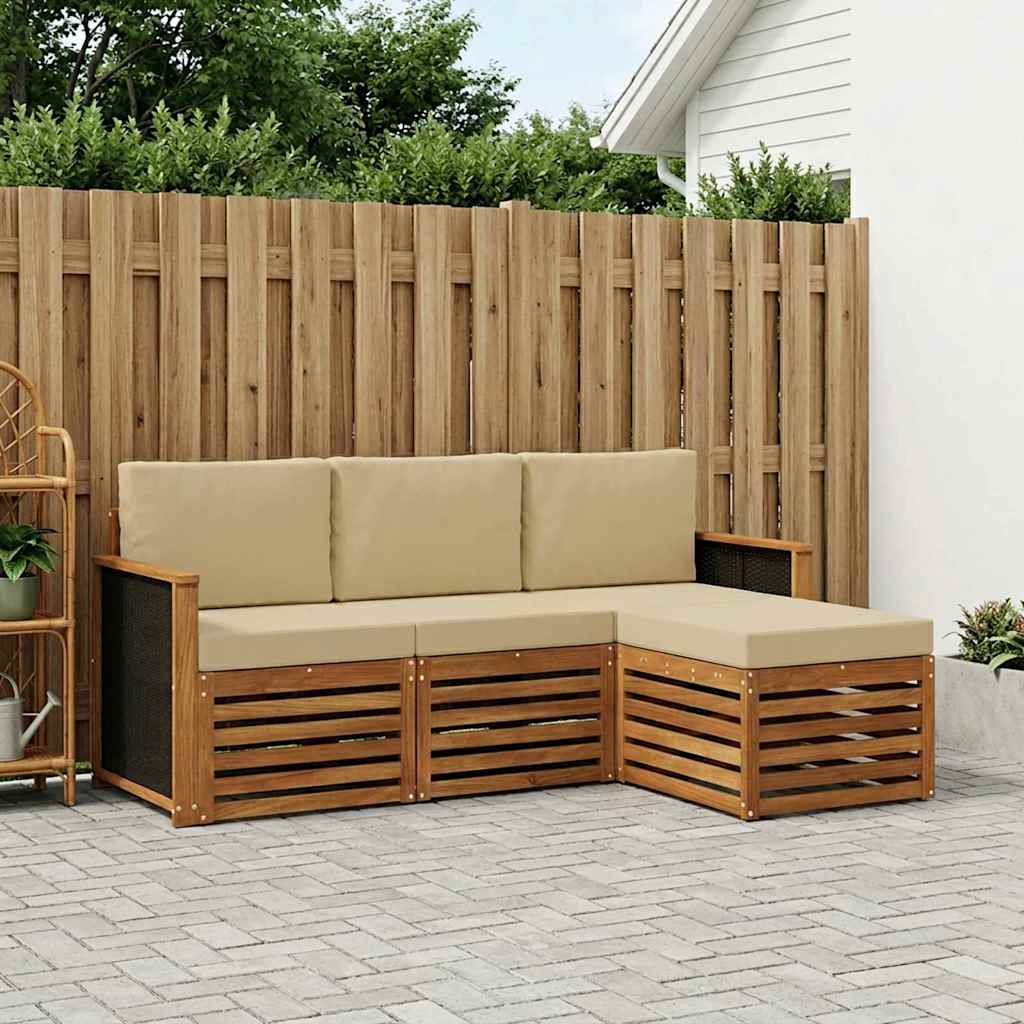 vidaXL Conjunto de sofás de exterior 4 uds. Natural y Beige