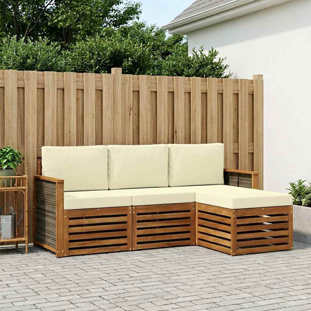 vidaXL Conjunto de sofás de exterior 4 uds. Natural y Crema