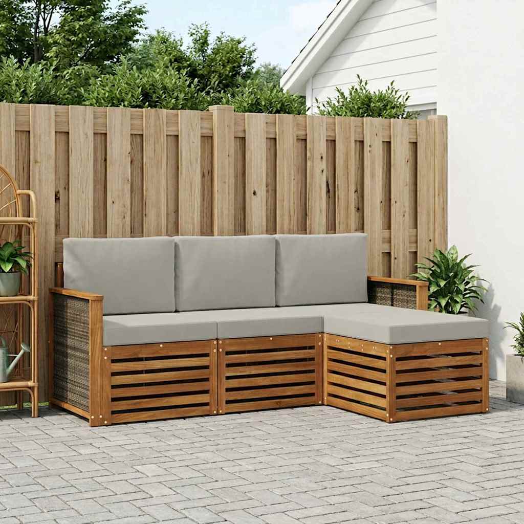 vidaXL Conjunto de sofás de exterior 4 uds. Natural y Gris Claro