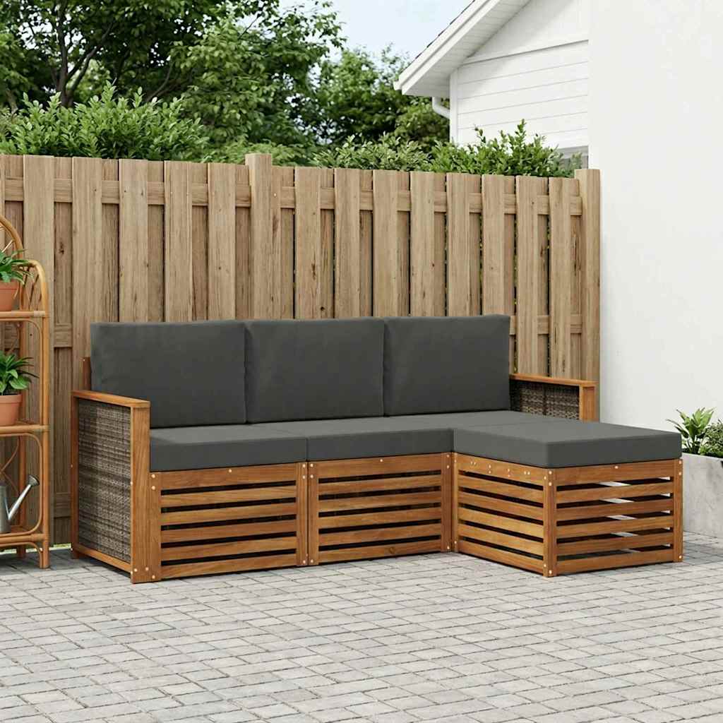 vidaXL Conjunto de sofás de exterior 4 uds. Natural y Antracita
