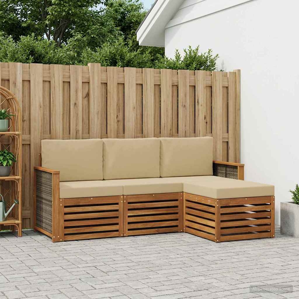 vidaXL Conjunto de sofás de exterior 4 uds. Natural y Beige