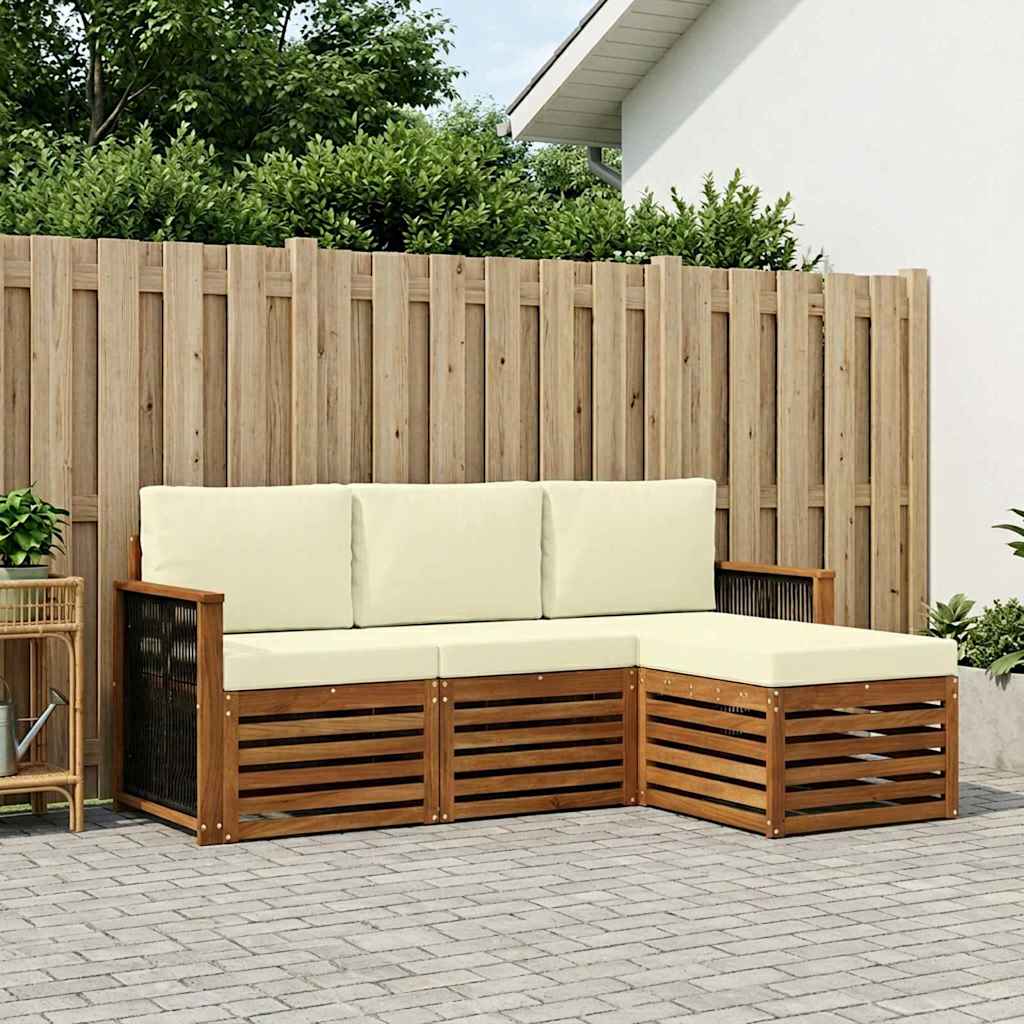 vidaXL Conjunto de sofás de exterior 4 uds. Natural y Crema