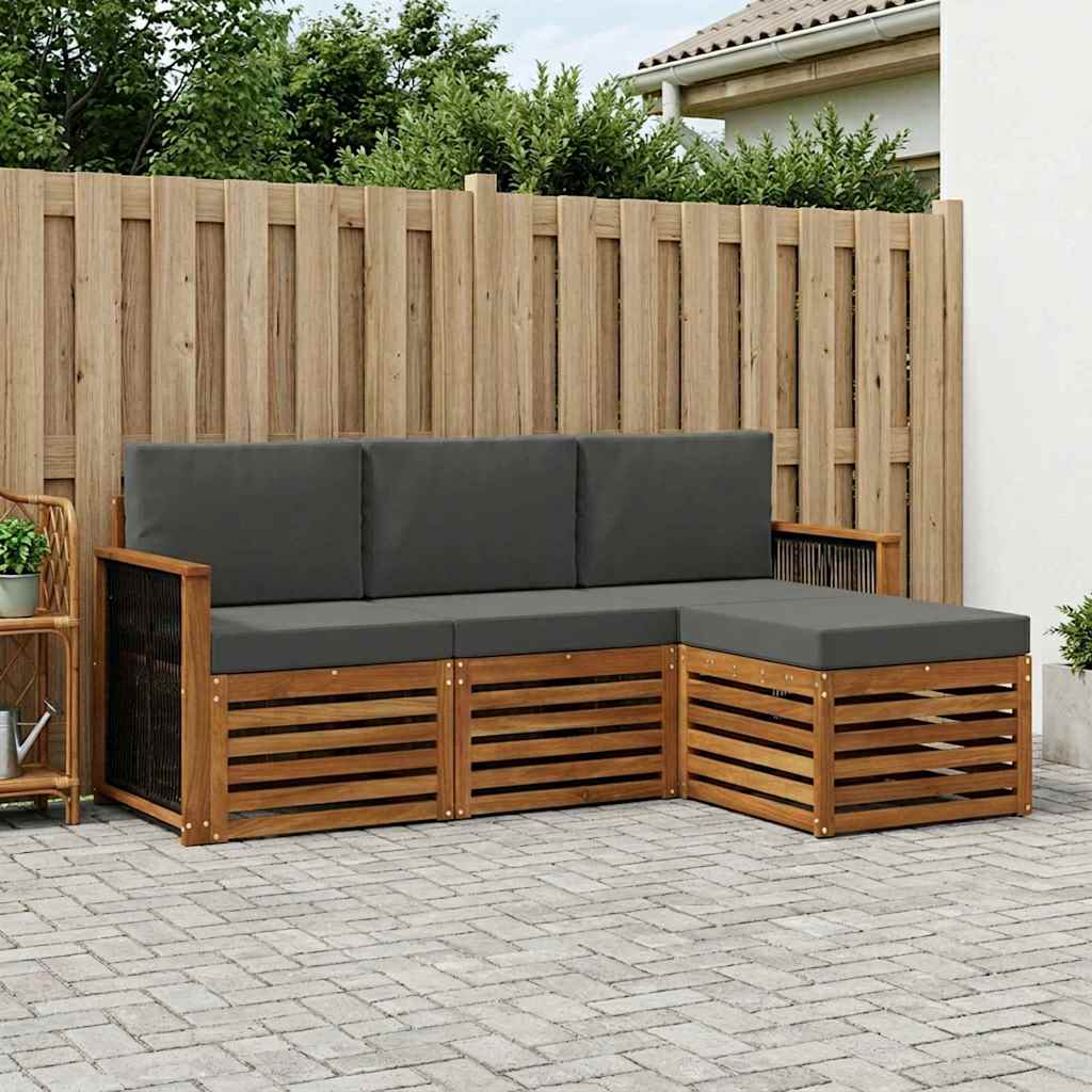 vidaXL Conjunto de sofás de exterior 4 uds. Natural y Antracita
