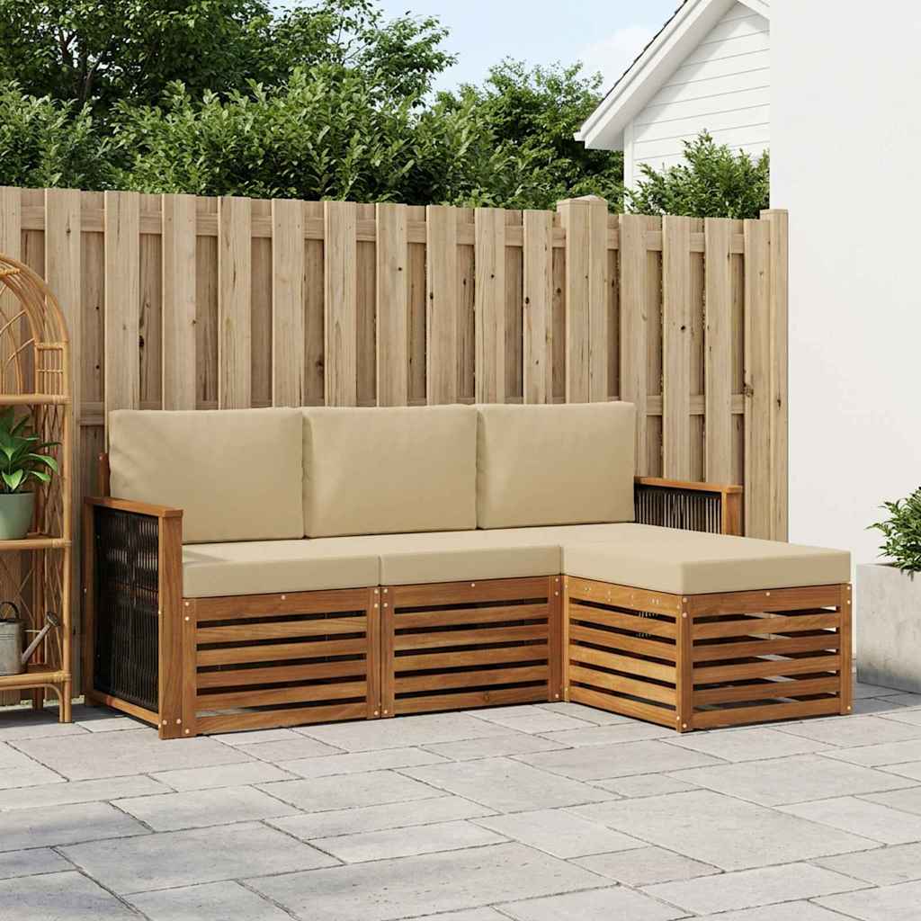 vidaXL Conjunto de sofás de exterior 4 uds. Natural y Beige