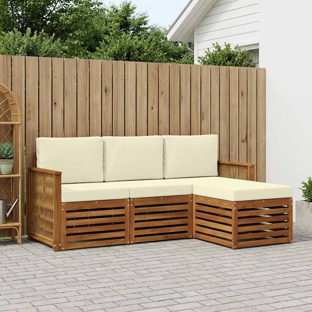 vidaXL Conjunto de sofás de exterior 4 uds. Natural y Crema