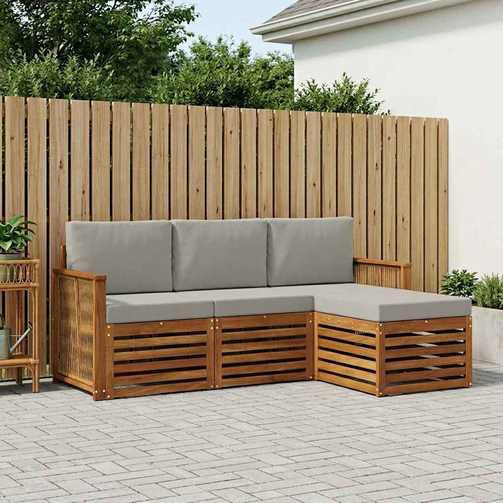 vidaXL Conjunto de sofás de exterior 4 uds. Natural y Gris Claro