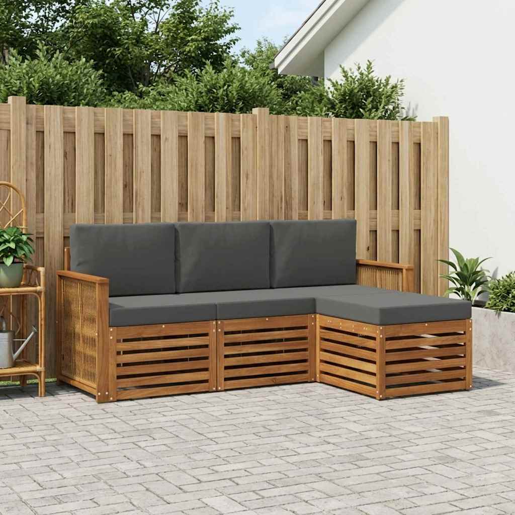 vidaXL Conjunto de sofás de exterior 4 uds. Natural y Antracita