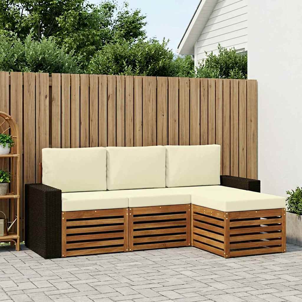 vidaXL Conjunto de sofás de exterior 4 uds. Natural y Crema